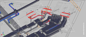 3D-иллюстрация подключения к воздуховодам системы вентиляции конвекторов отопления