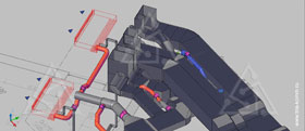 3D-иллюстрация подключения конвекторов к воздуховодам системы вентиляции, вид сверху