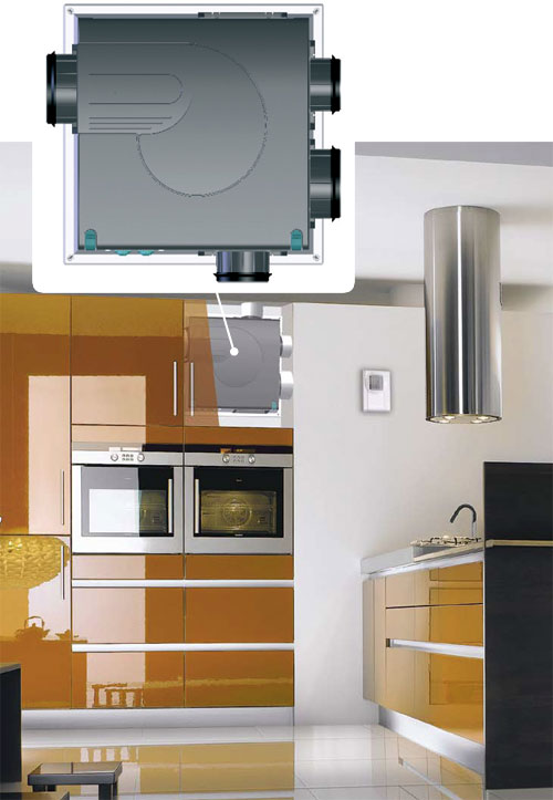 Вытяжной вентилятор V4A можно разместить в стенном шкафу на кухне