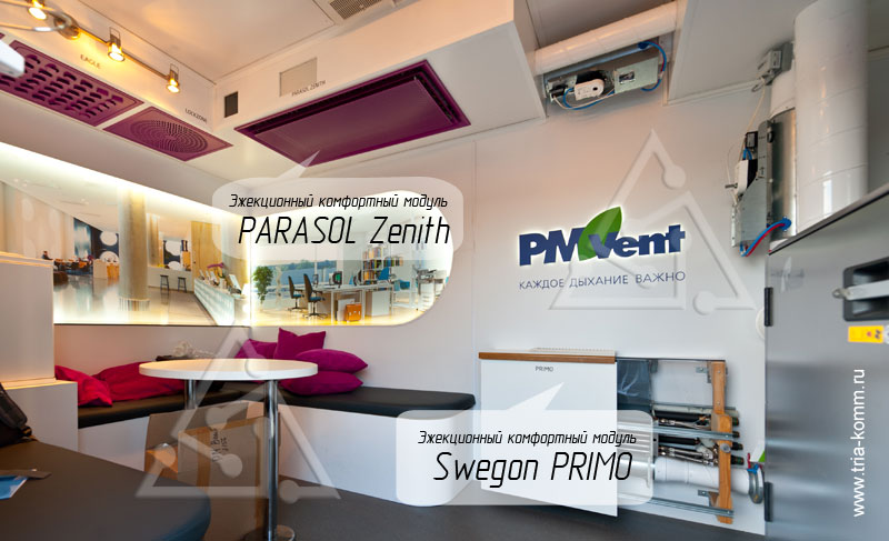Фото комфортных эжекционных модулей Swegon Parasol Zenith и Primo внутри фургона PM Vent