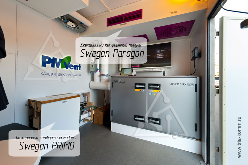 Фото комфортных эжекционных модулей Swegon Primo и Paragon внутри фургона PM Vent