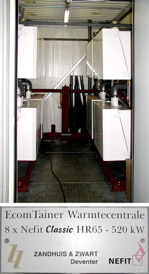 В этом доме система отопления расположена в блочной котельной (8 конденсационных котлов общей мощностью 520 кВт)