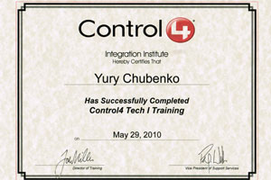 Сертификат обучения Control4