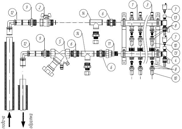 Схема подключения коллектора системы «теплый пол»