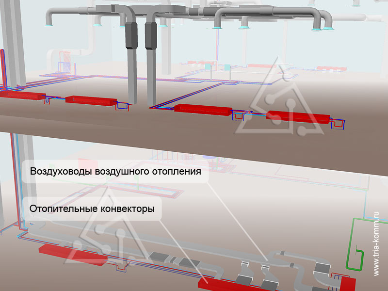 На иллюстрации показан скелет системы воздушного отопления
